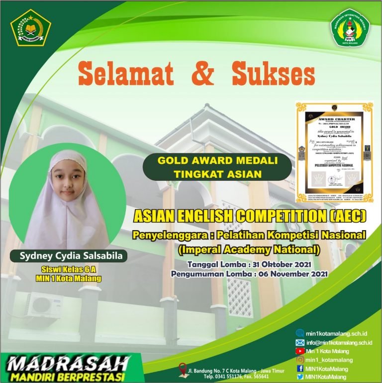 Siswa Kelas 6, Raih  Gold Award Medali Tingkat Asian